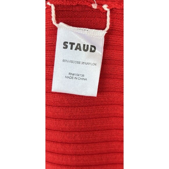 STAUD Shoko Colorblock Lurex Ribbed Long Sleeve Sweater Dress Medium Lava Peony - Picture 10 of 10